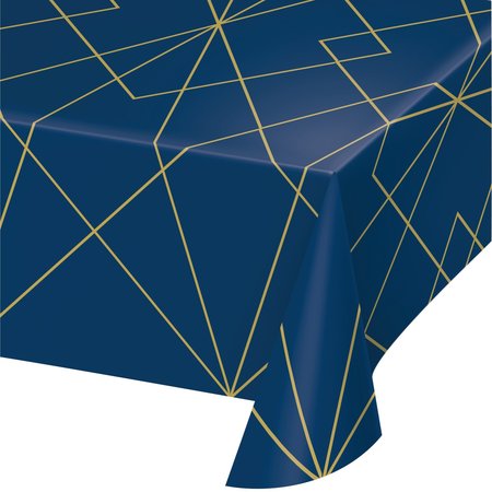 CREATIVE CONVERTING Navy Blue and Gold Foil Plastic Tablecloth, 102"x54", 6PK 343961